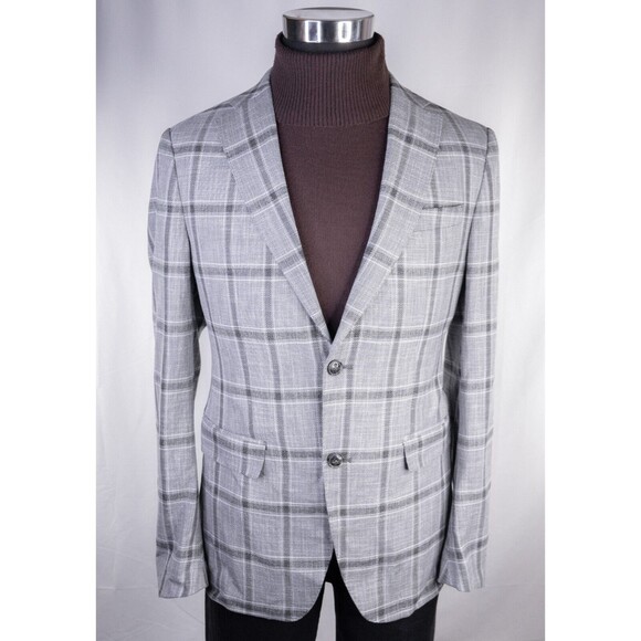 ZARA Sport Coat Jacket Blazer Gray Check 2-Button Sz 42 Single-Vented Poly Blend - Picture 2 of 14